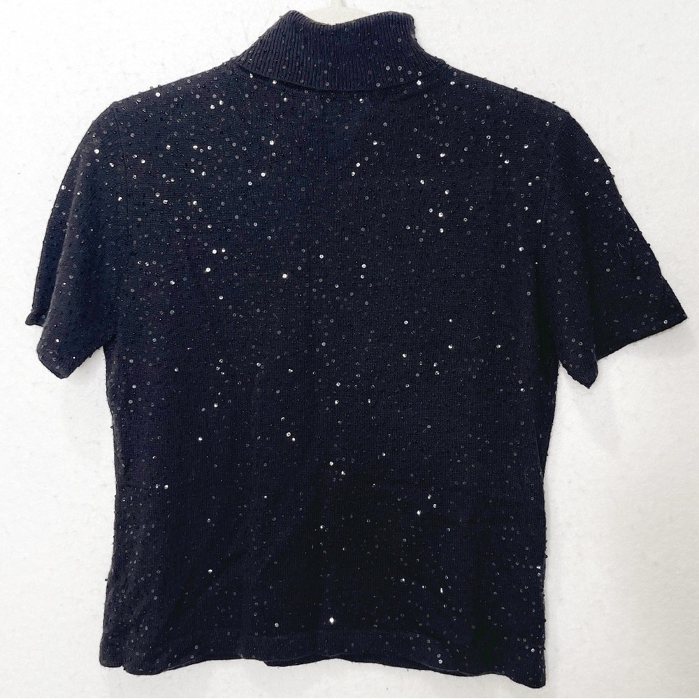 Votre Nom Sequined Silk Cashmere Turtleneck Short Sleeve Top Size Large Vintage - Picture 3 of 5